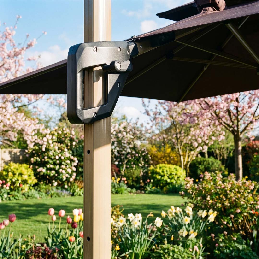 Solara 3m Square Cantilever Parasol with Solar LED Lights – Coffee Brown or Khaki Beige