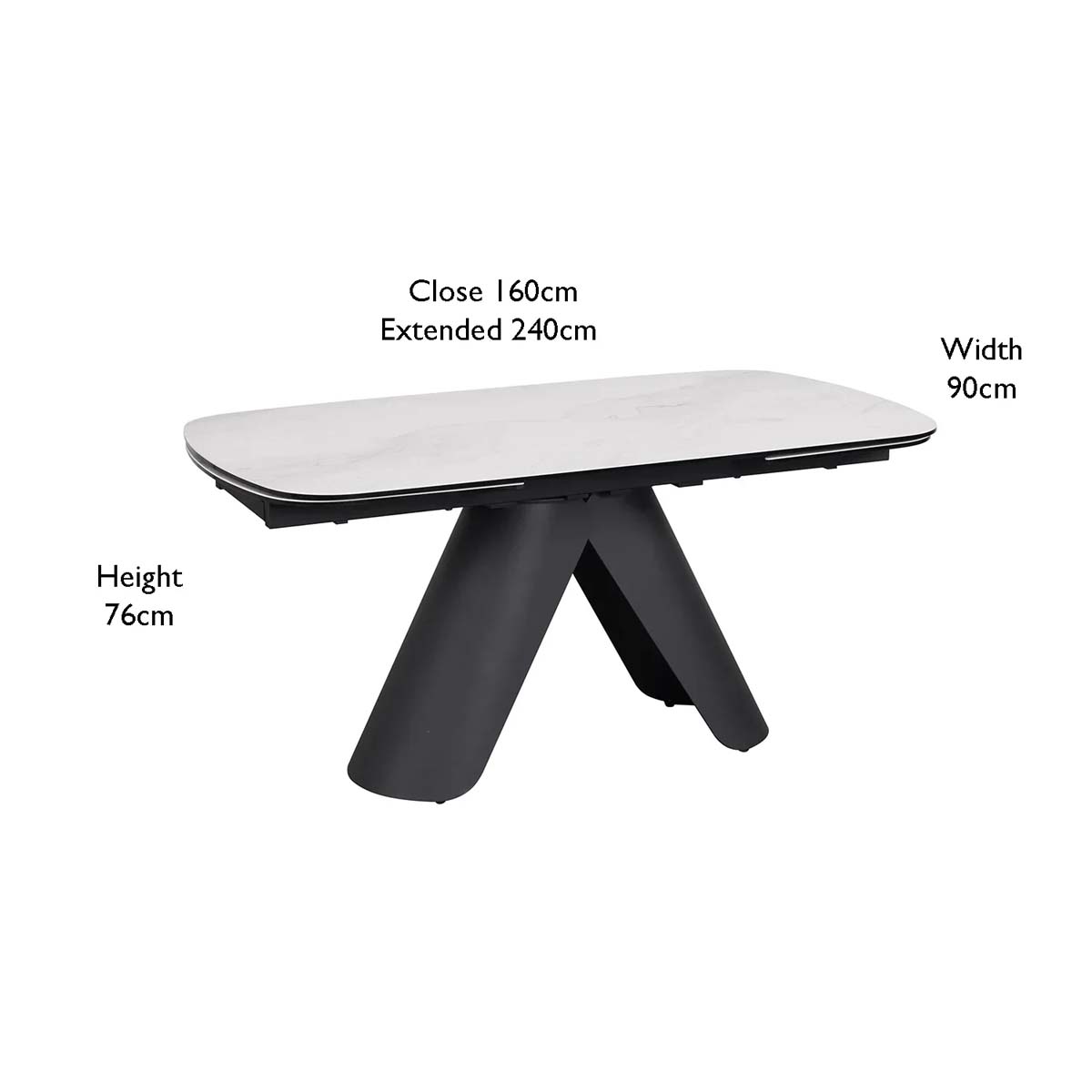Carrera 160-240cm White Ceramic Marble Side Extending Dining Table