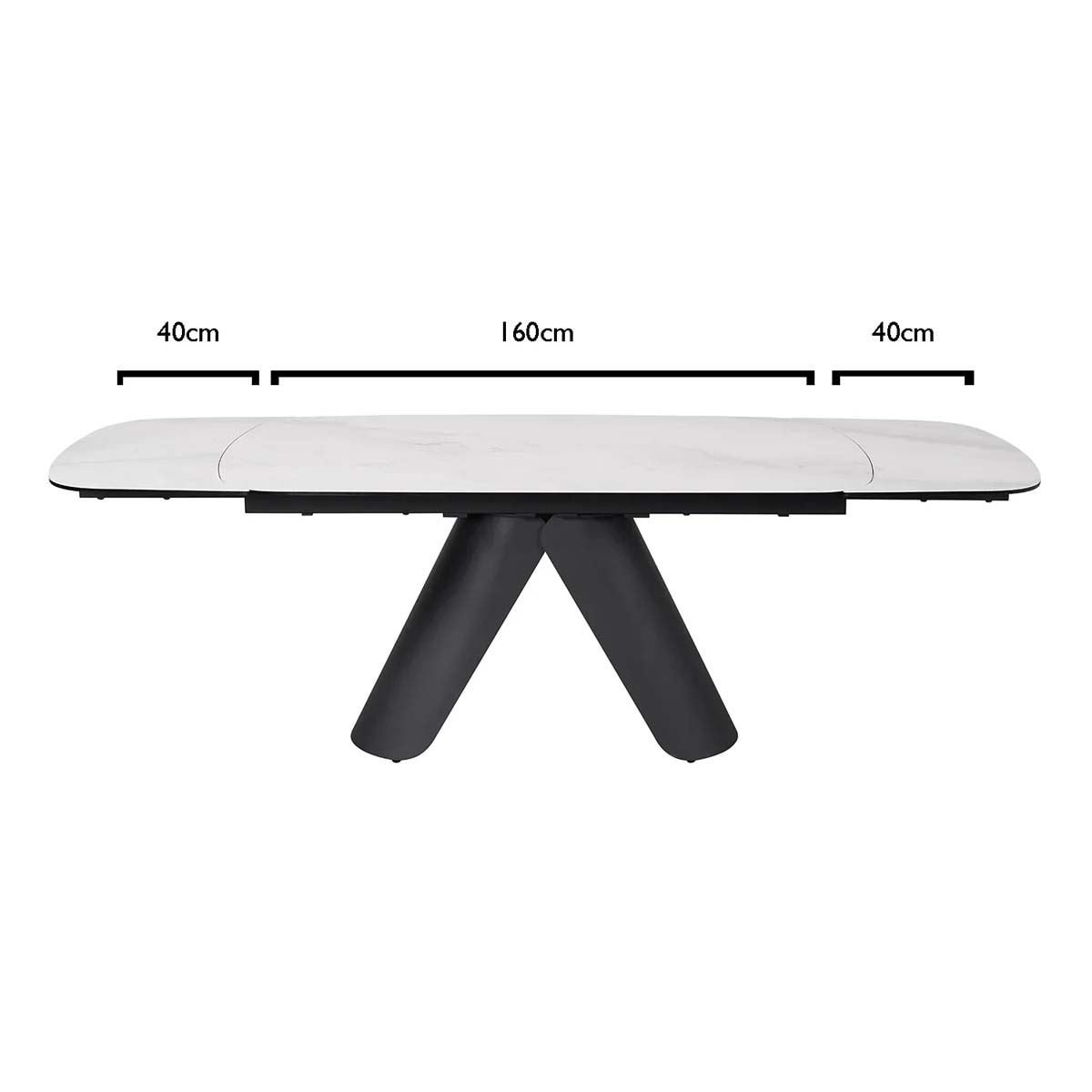 Carrera 160-240cm White Ceramic Marble Side Extending Dining Table