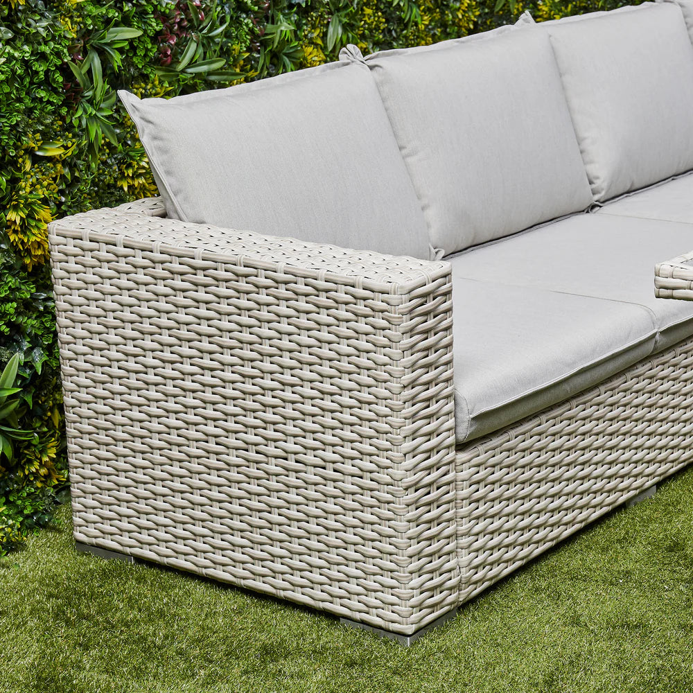 Chakra Rattan Corner Dining Set with Fire Pit – Beige
