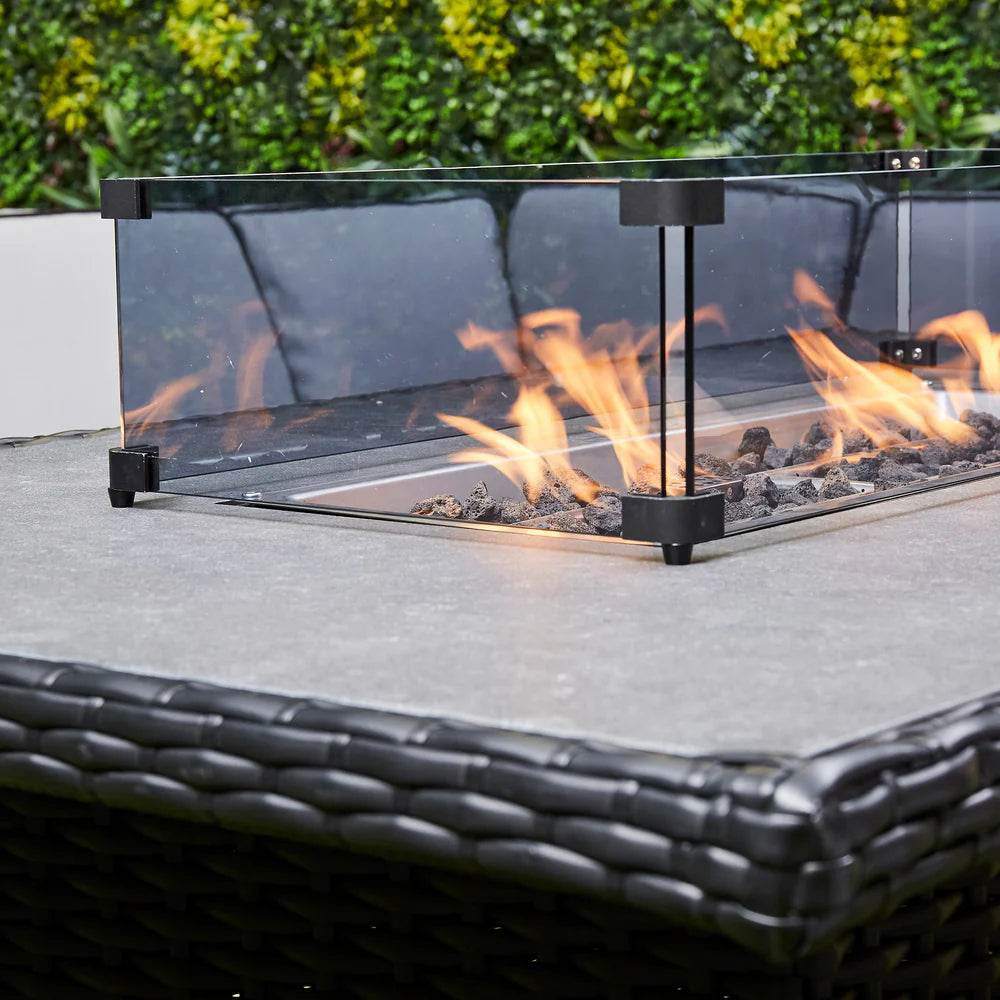 Chakra Rattan Corner Dining Set with Fire Pit – Black