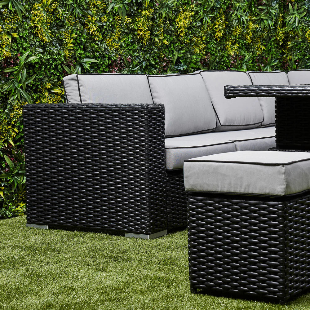 Chakra Rattan Corner Dining Set with Fire Pit – Black