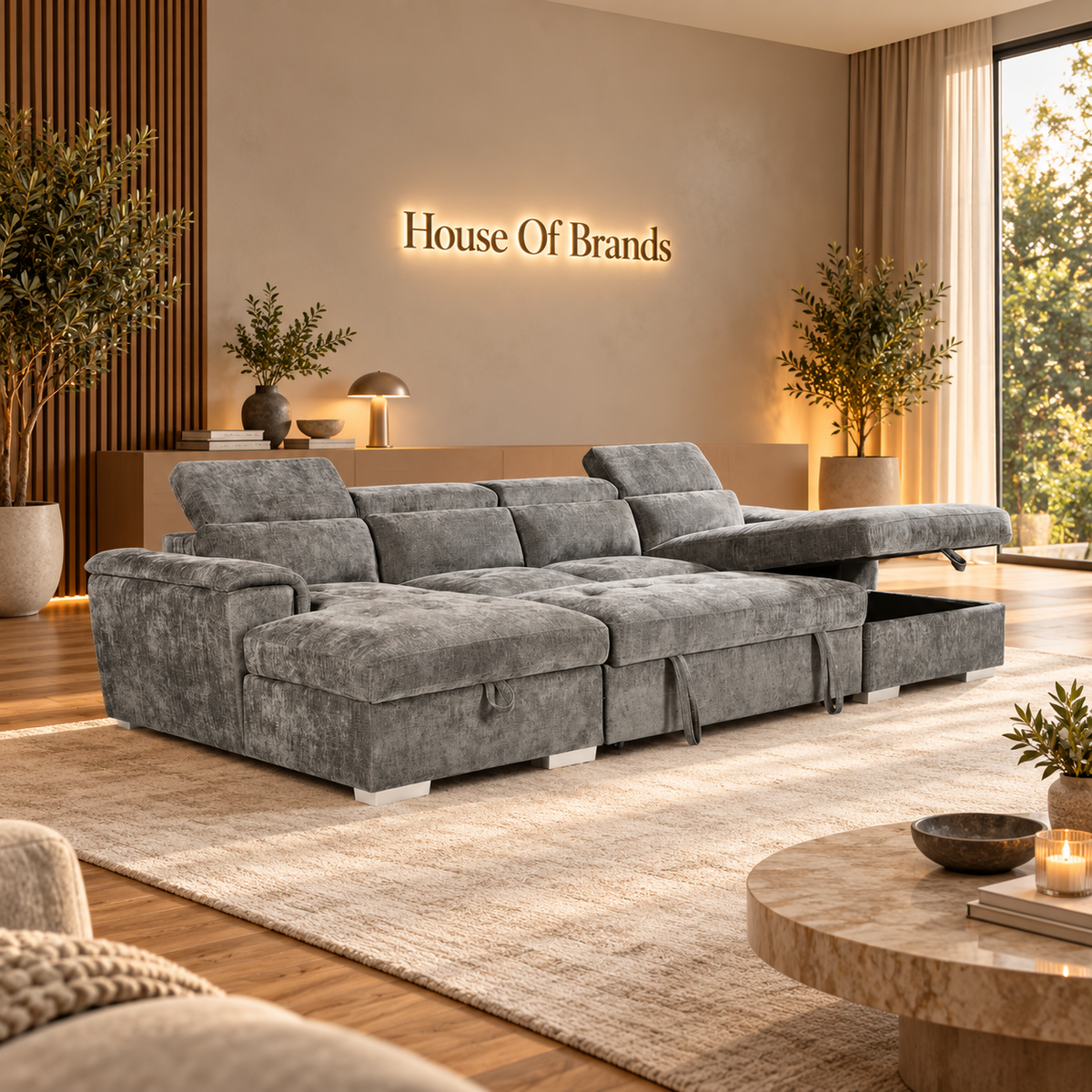 Luna Grey Large U Shape Sofa Bed with Storage