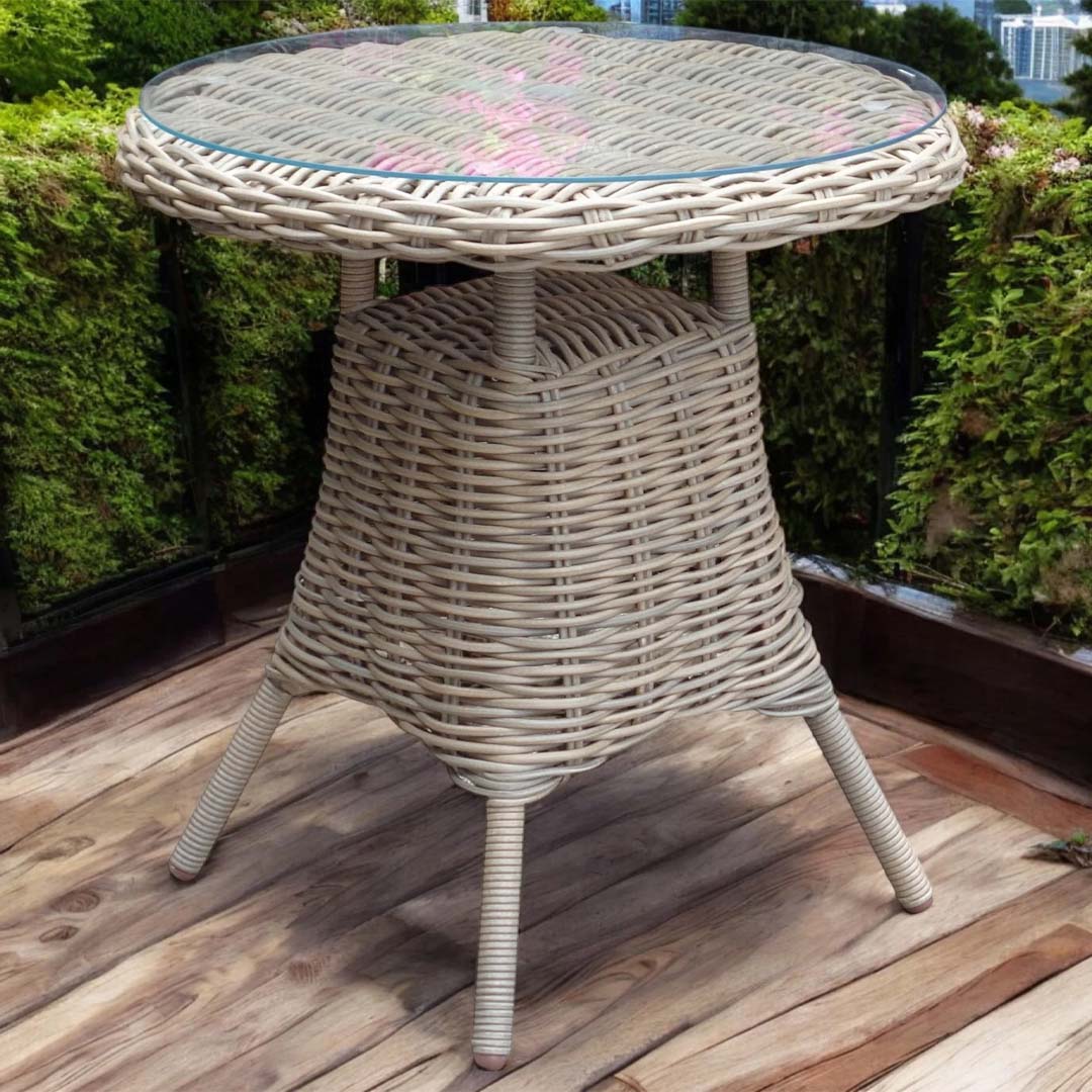 Cove 70cm Rattan Bistro Table with Glass Top
