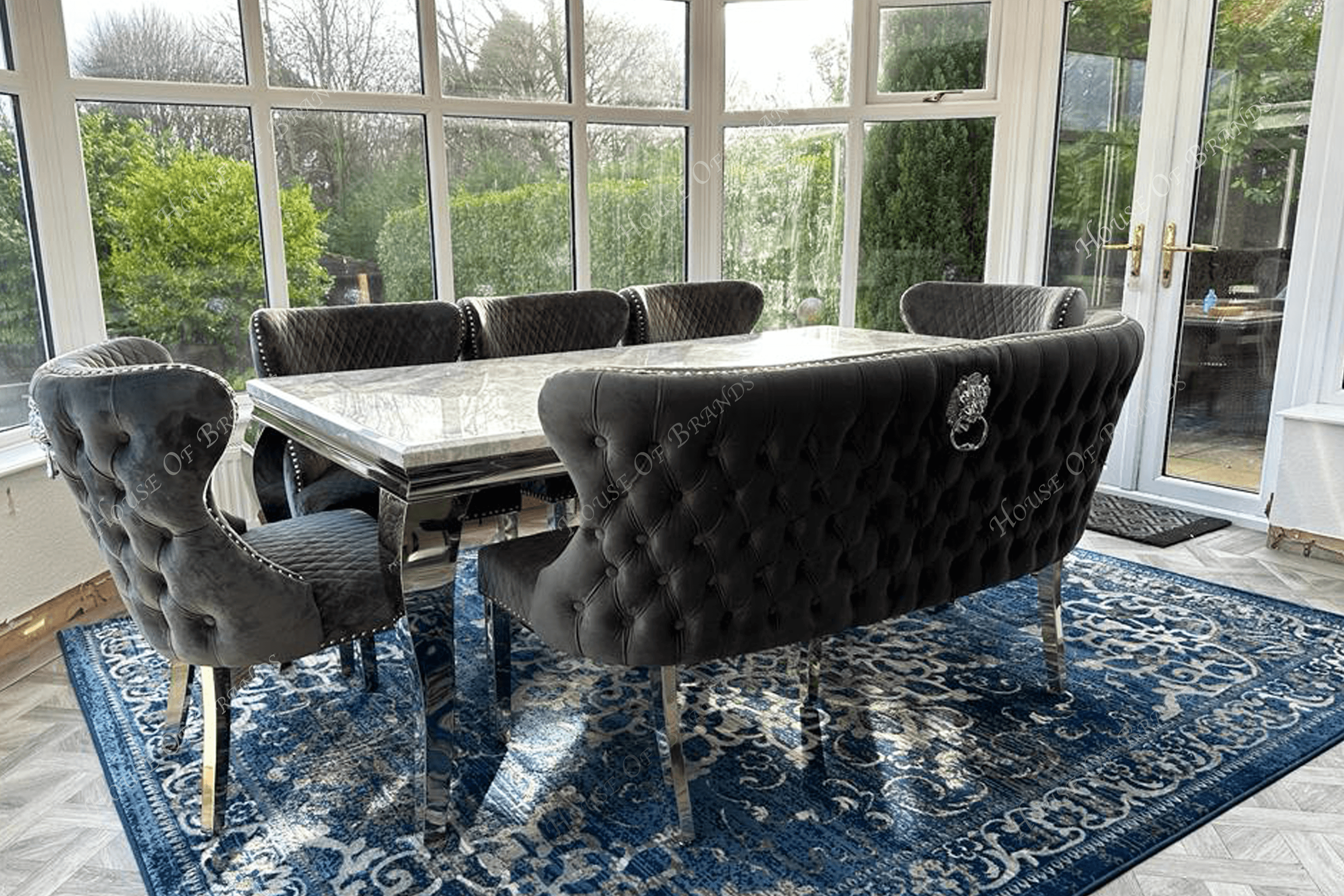 2m Rome Table & 5 Valencia Chairs and Valencia Bench - House Of Brands