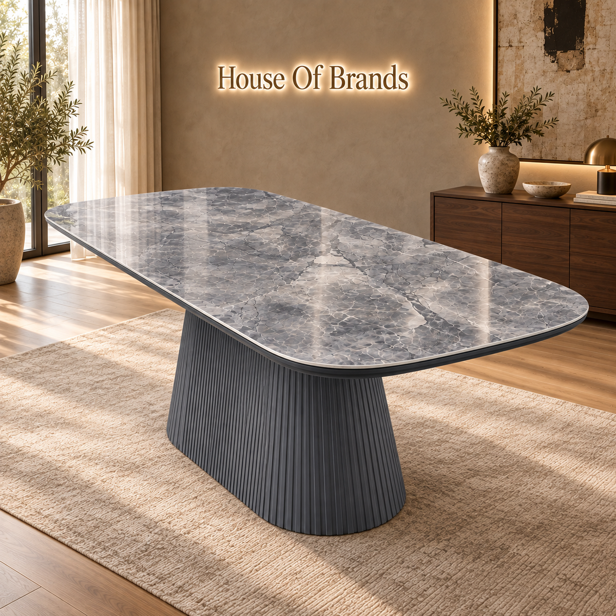 Davos 180cm Oval Grey Ceramic Marble Dining Table