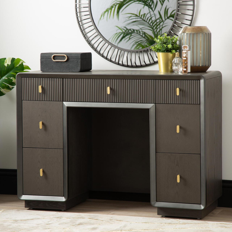 Amelie Smoke Grey Elm 7 Drawer Dressing Table