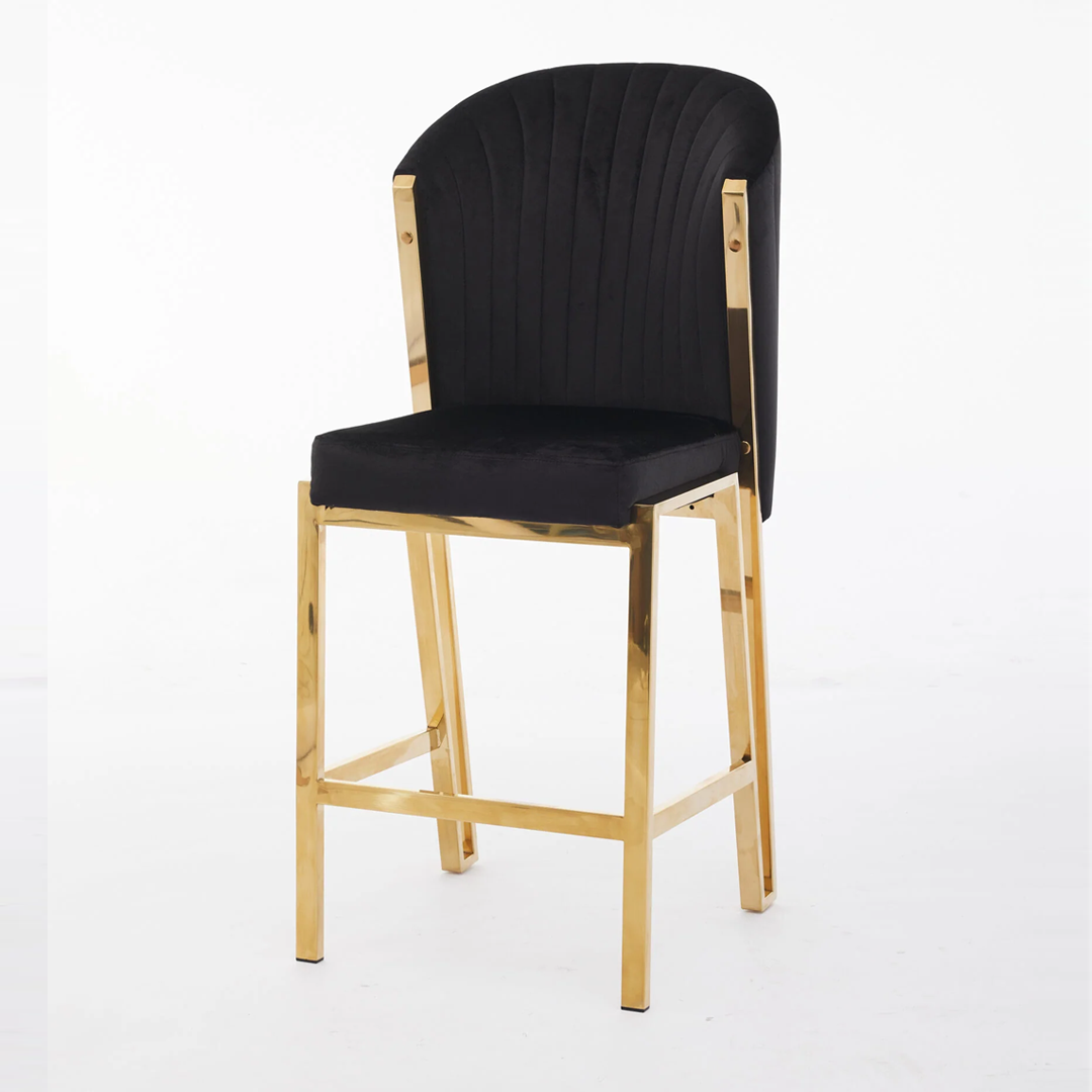 Favian Luxury Black & Gold Velvet Bar Stool Gold Legs