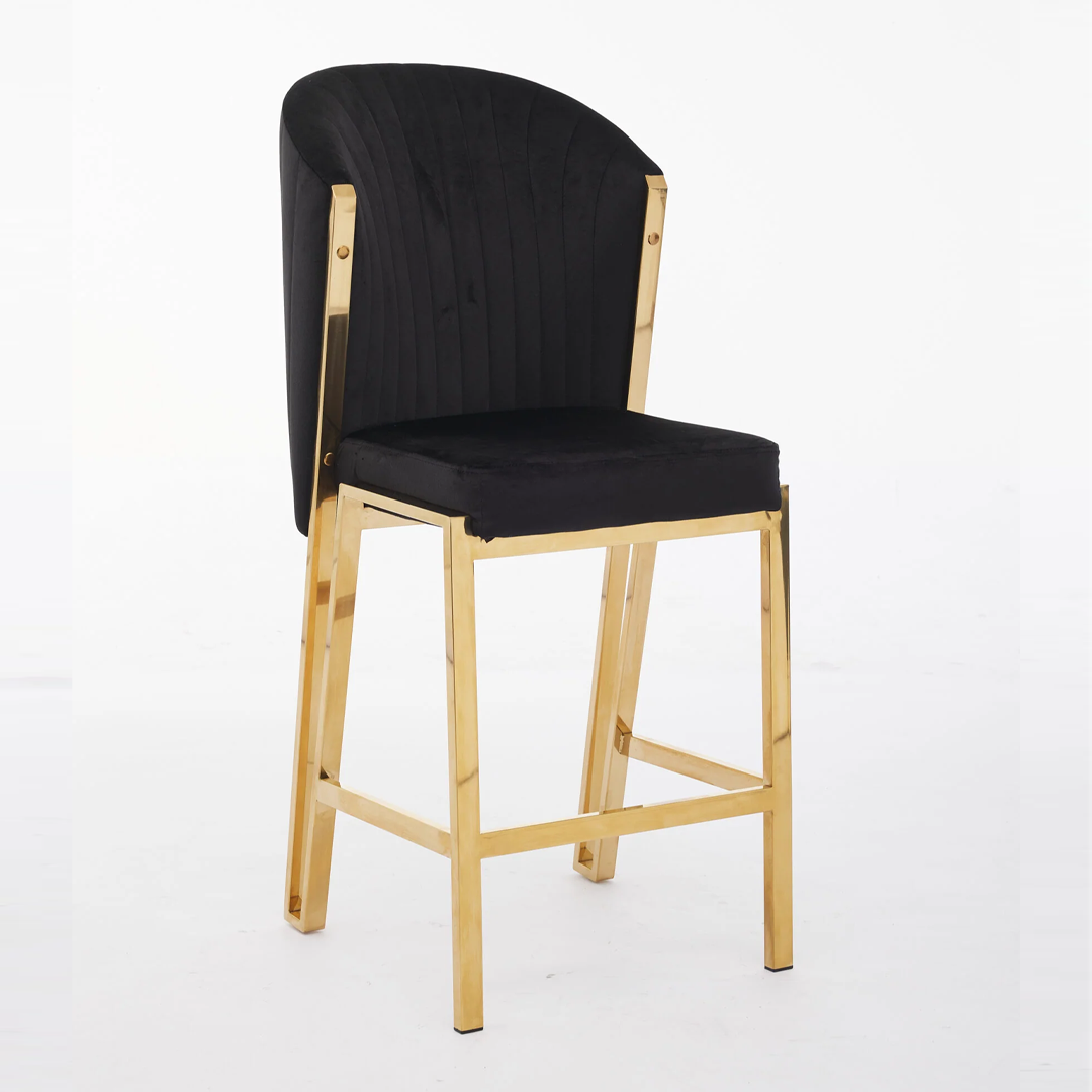 Favian Luxury Black & Gold Velvet Bar Stool Gold Legs