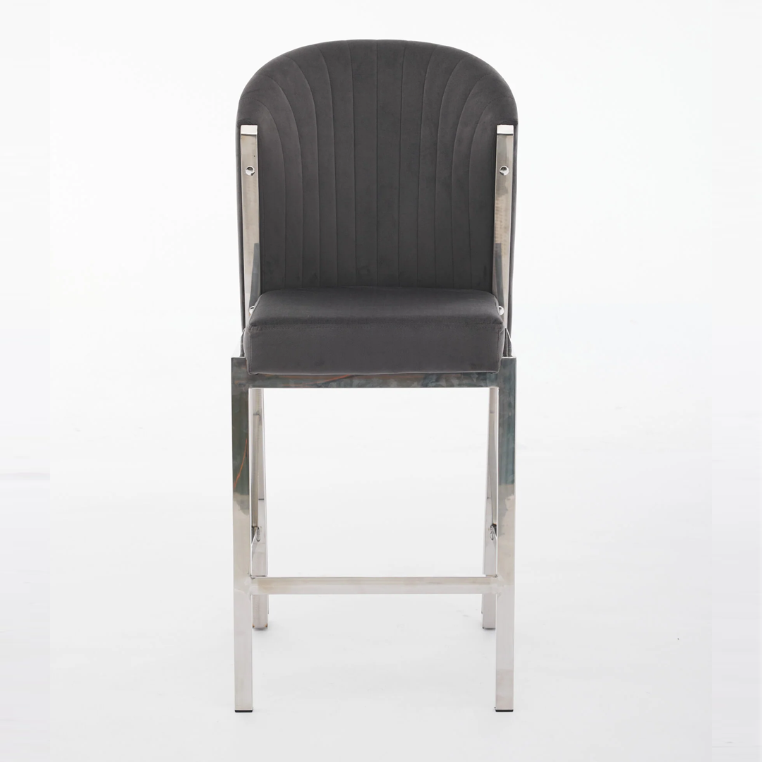 Favian Luxury Grey & Silver Velvet Bar Stool – Chrome Legs