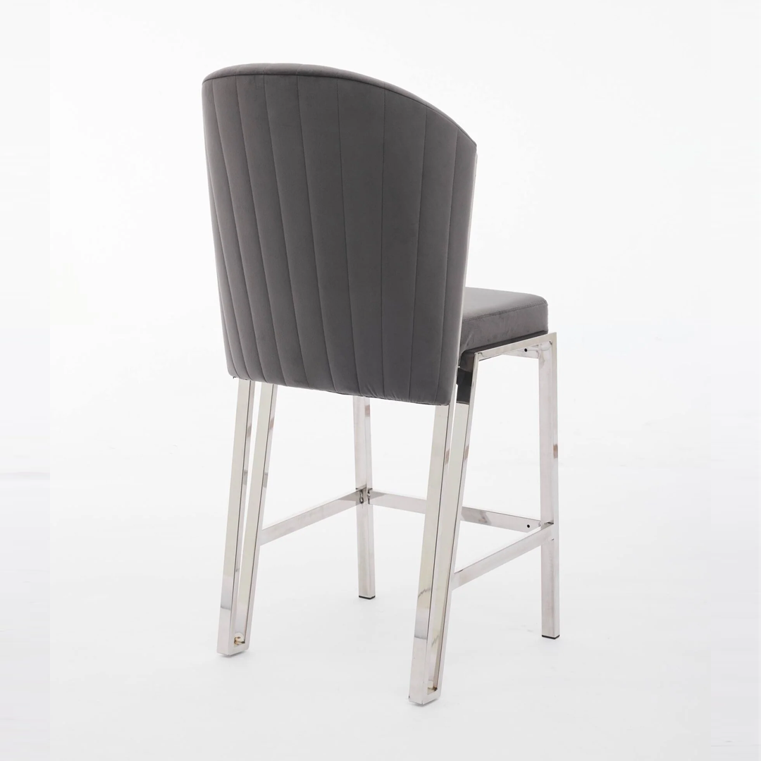 Favian Luxury Grey & Silver Velvet Bar Stool – Chrome Legs