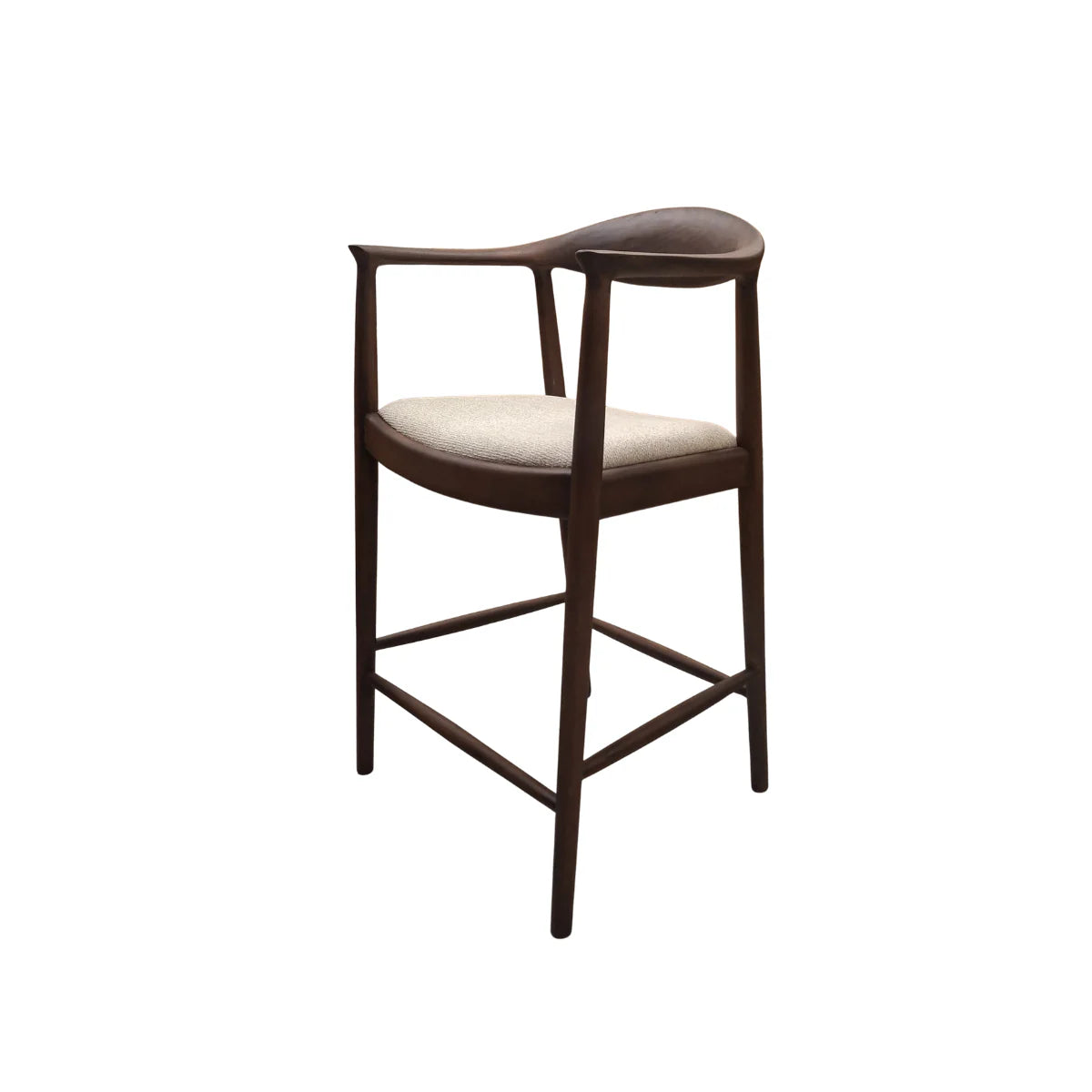 Fern Walnut Bar Stool in Oatmeal Bouclé – Upholstered Kitchen Counter Stool