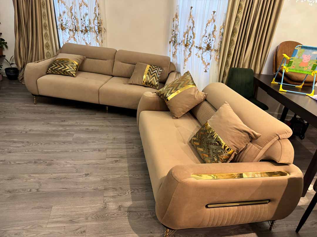 Fiesta Mink and Gold 3 and 2 Seater Velvet Sofa Set