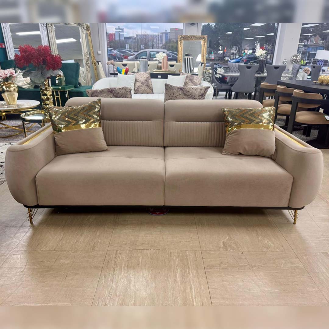 Fiesta Mink and Gold 3 and 2 Seater Velvet Sofa Set