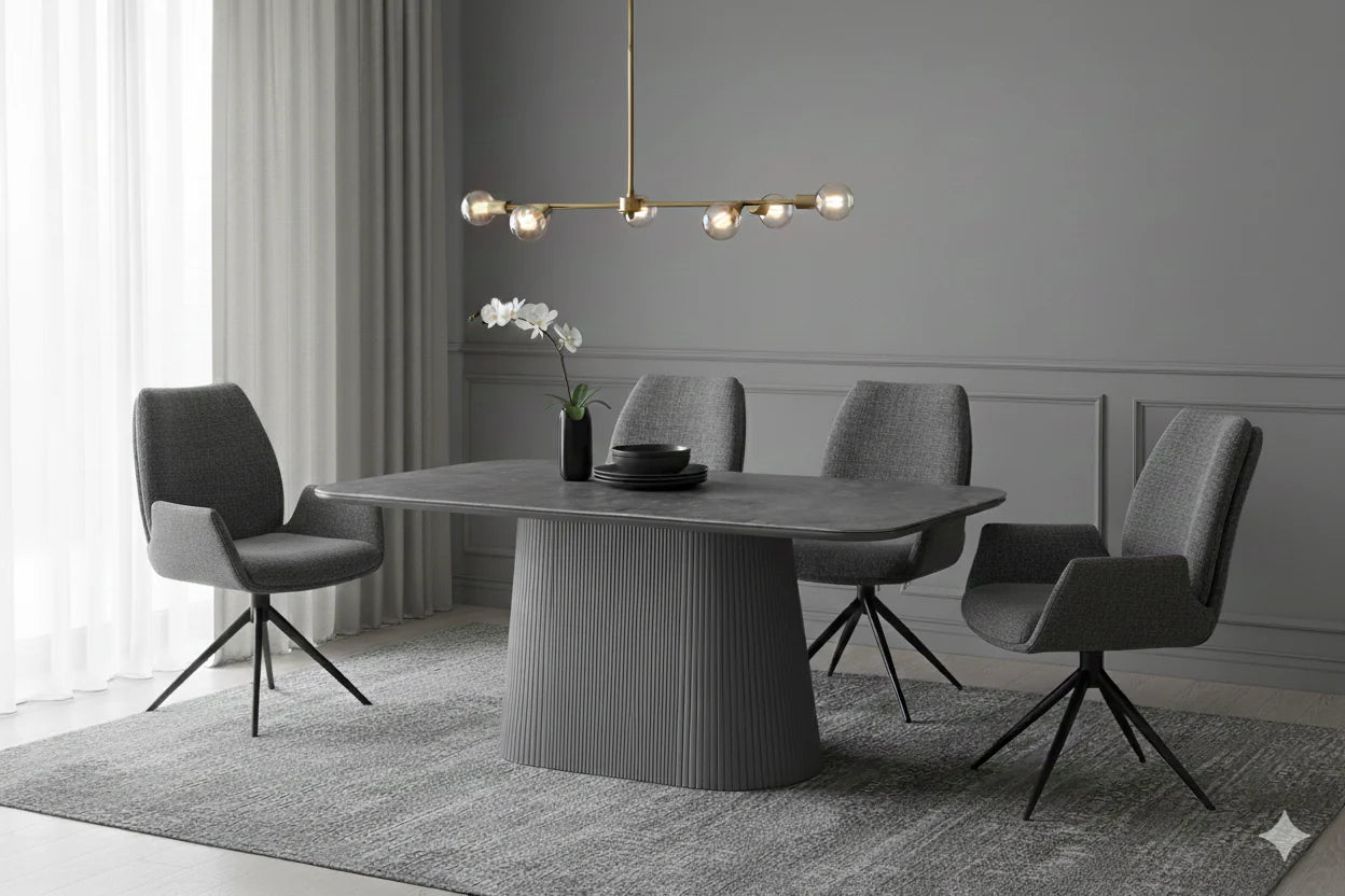 Davos 180cm Oval Grey Ceramic Marble Dining Table