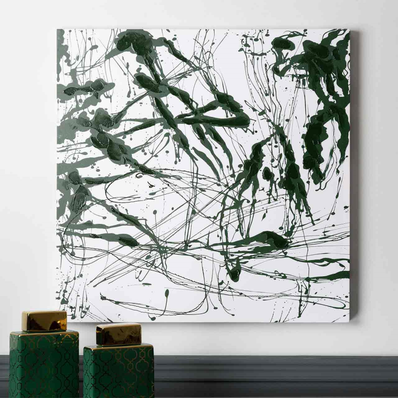 Dark Green and White Abstract Canvas Wall Art