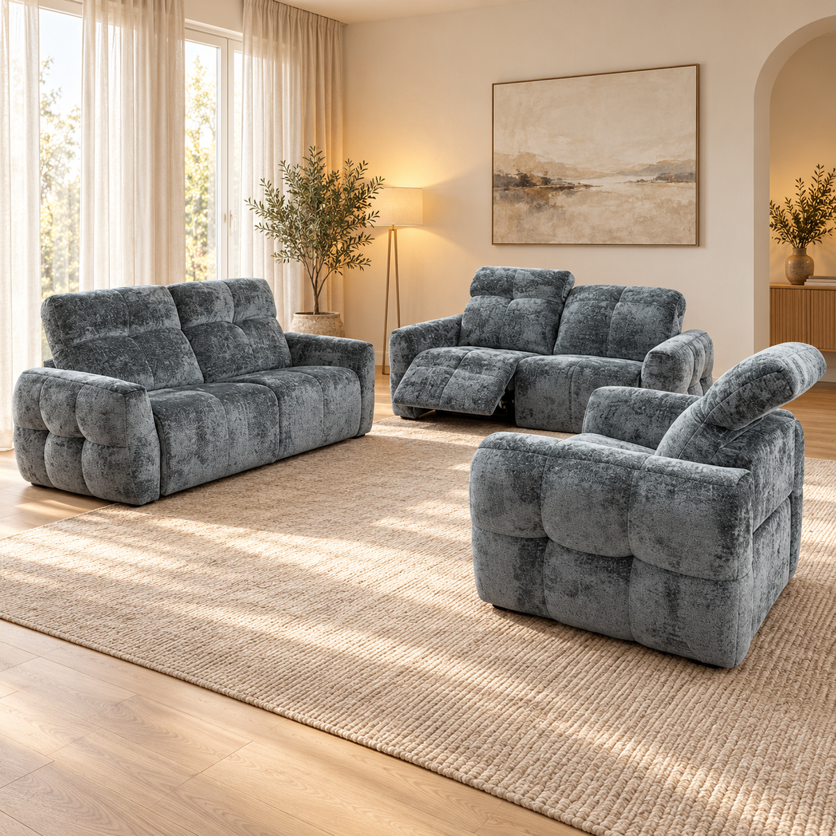 Faringdon Grey Electric Recliner Sofa Set