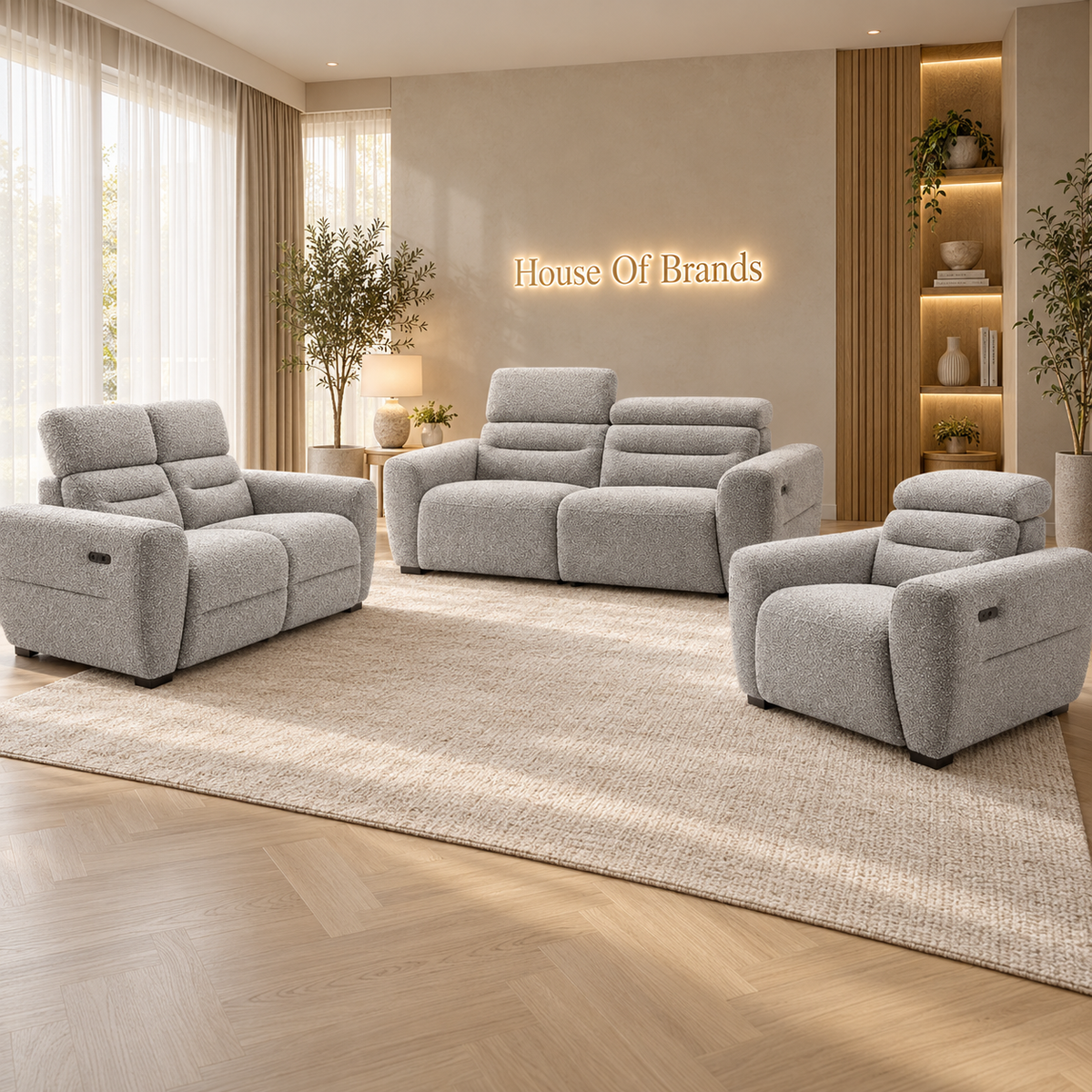 Tokyo Grey Electric Recliner Sofa Set