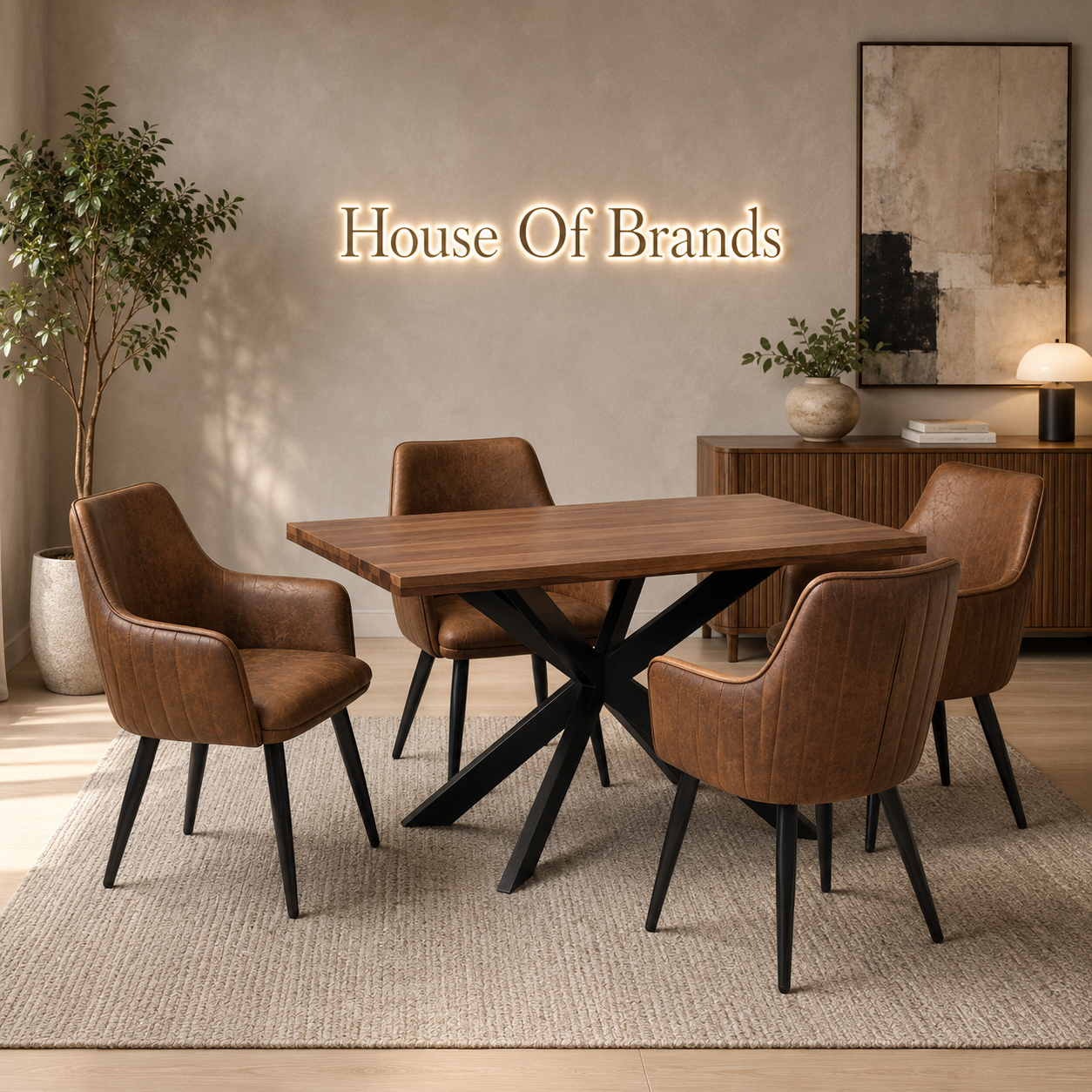 Huxley 135cm Dining Set with 4 Vintage Tan Chairs
