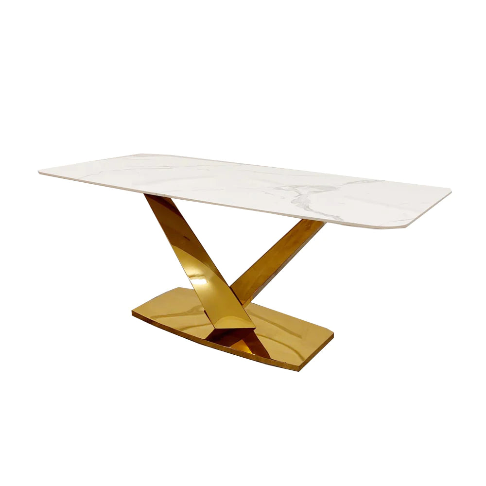 Valeo Gold 180cm Sintered Stone Dining Table With Polar White Top