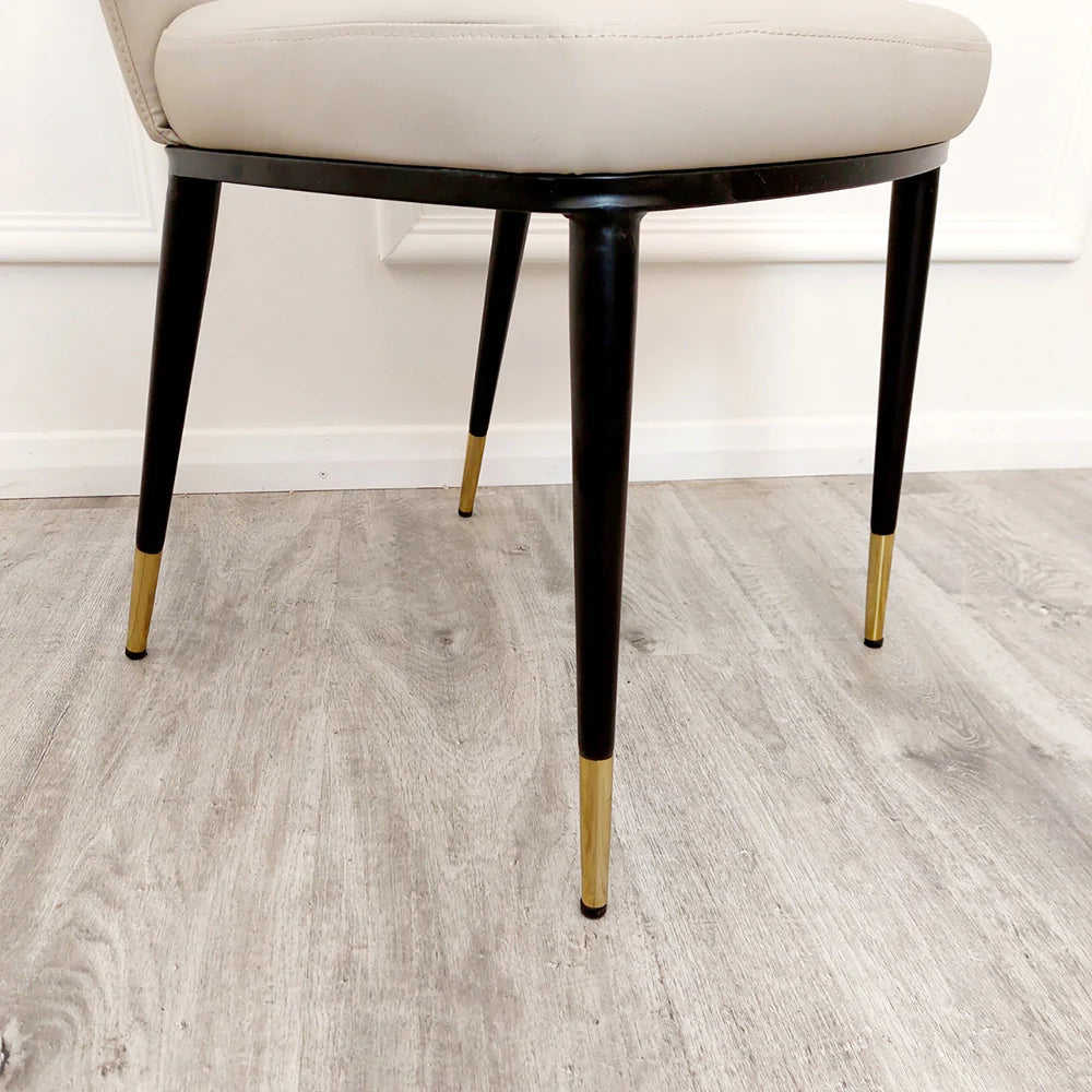 Valeo Gold 180cm Sintered Stone Dining Table With Polar White Top + Etta Beige PU Leather Dining Chairs