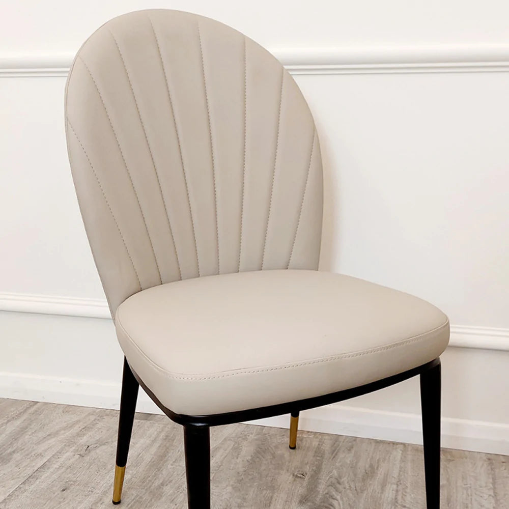 Valeo Gold 180cm Sintered Stone Dining Table With Polar White Top + Etta Beige PU Leather Dining Chairs