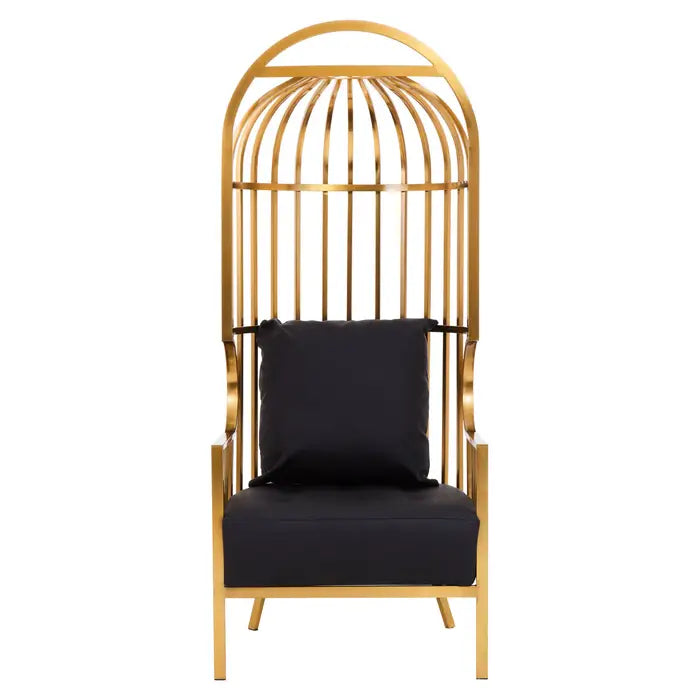 Eliza Brushed Gold Dome Cage Leather Chair