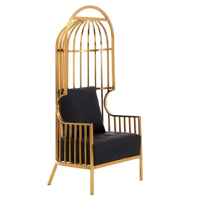 Eliza Brushed Gold Dome Cage Leather Chair