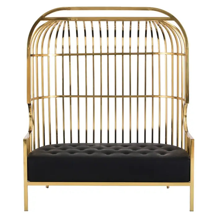 Eliza Leather Two Seat Gold Dome Cage Sofa