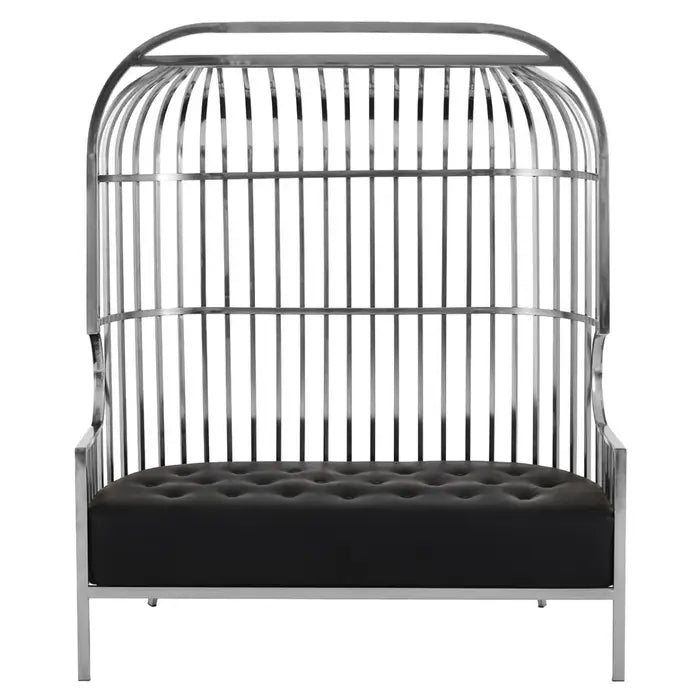 Eliza Leather Two Seat Silver Dome Cage Sofa