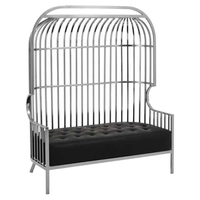 Eliza Leather Two Seat Silver Dome Cage Sofa