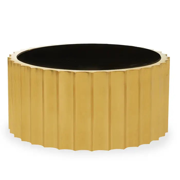 Alvaro Black and Gold Glass & Titanium Round Coffee Table