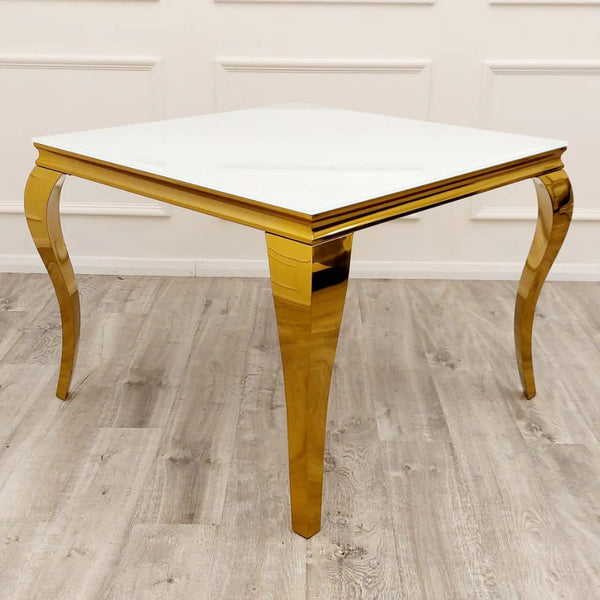 100cm White & Gold Louis Marble Dining Table with 4 Victoria Knockerback Chairs