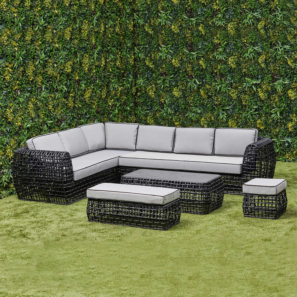Indi Rattan Corner Sofa Set– Black