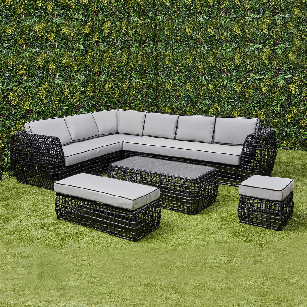 Indi Rattan Corner Sofa Set– Black