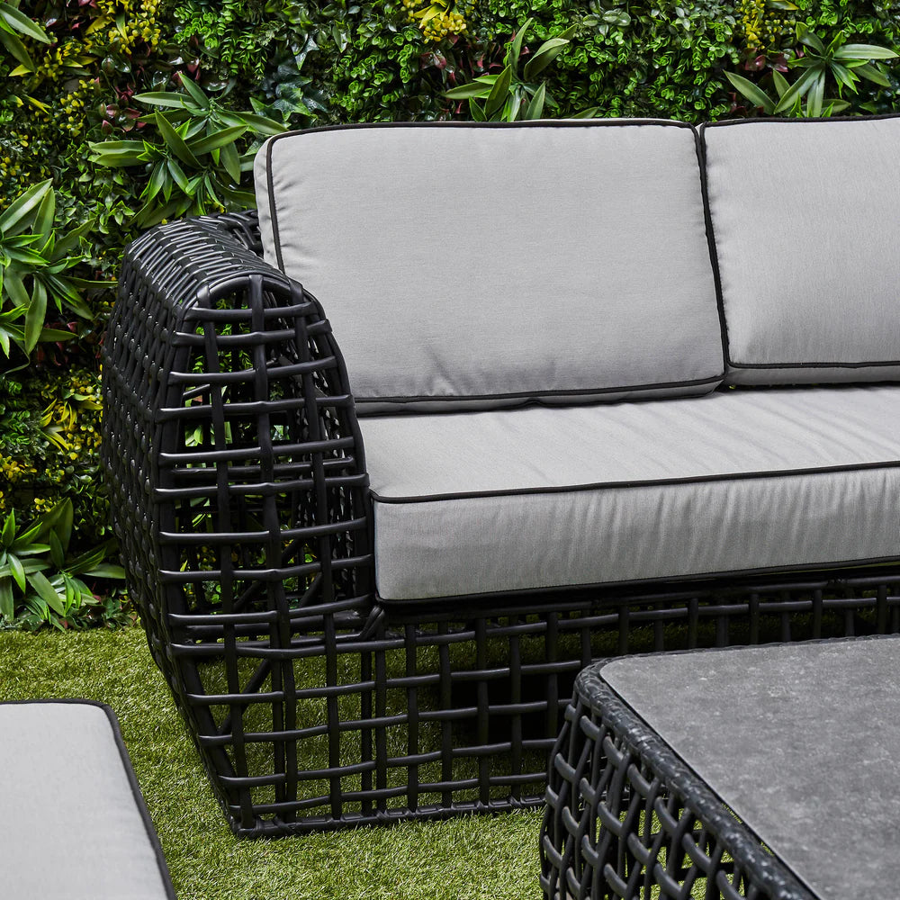 Indi Rattan Corner Sofa Set– Black