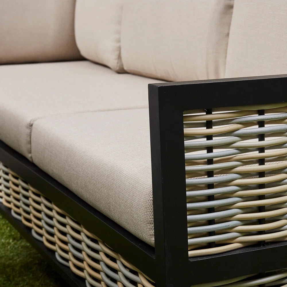 Ivy Aluminium & Rattan Corner Dining Set with Fire Pit – Beige