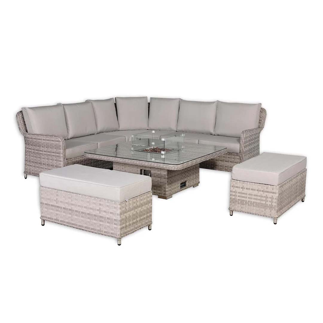 Palermo Square Corner Garden Sofa Set with Rising Fire Pit Table