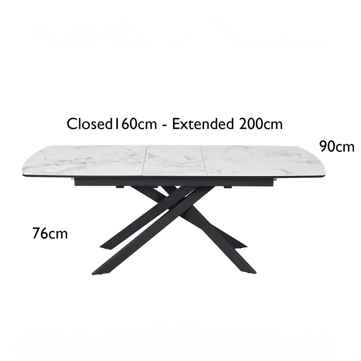 Leona 160-200cm White Ceramic Marble Centre Extending Dining Table