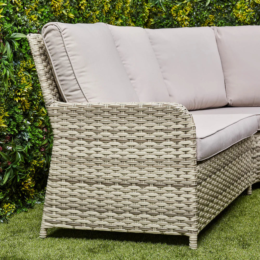 Lola Rattan Corner Dining Set with Fire Pit – Beige