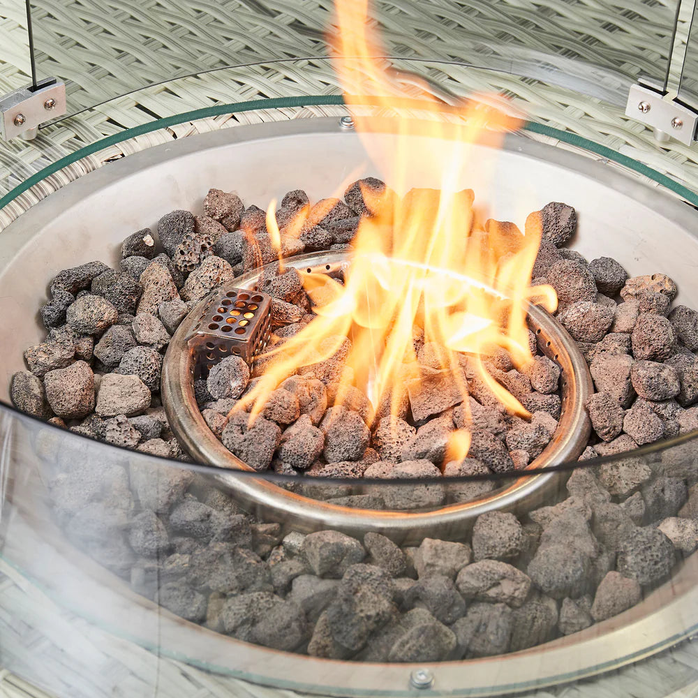 Lola Rattan Corner Dining Set with Fire Pit – Beige