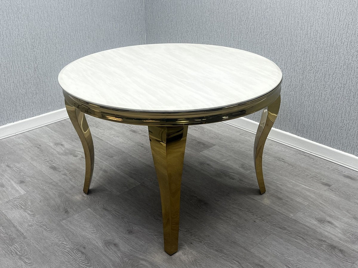 110cm Louis Cream And Gold Round Marble Dining Table