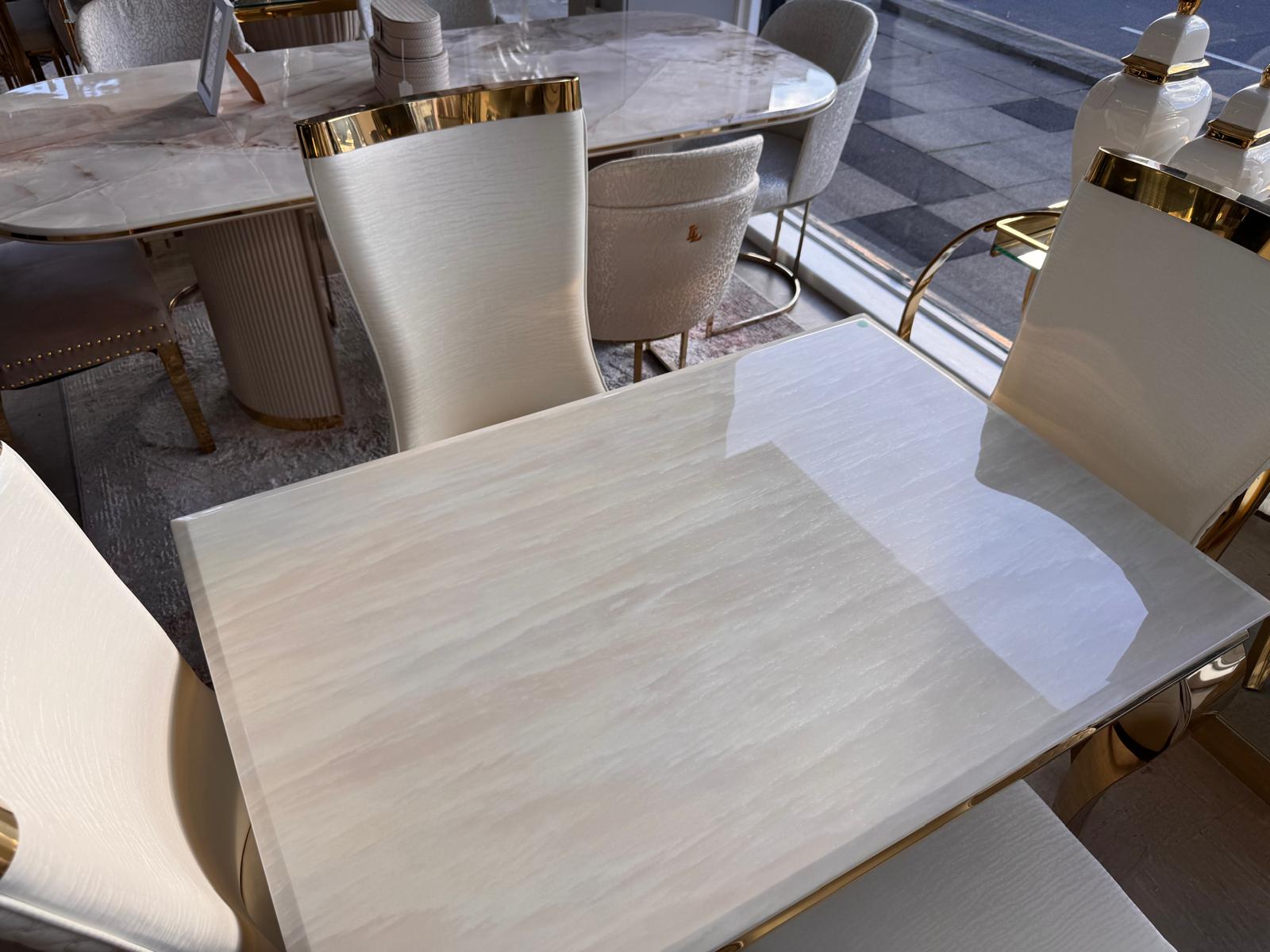 120cm Louis Cream & Gold Dining Table with 4 Samara Cream & Gold Chairs