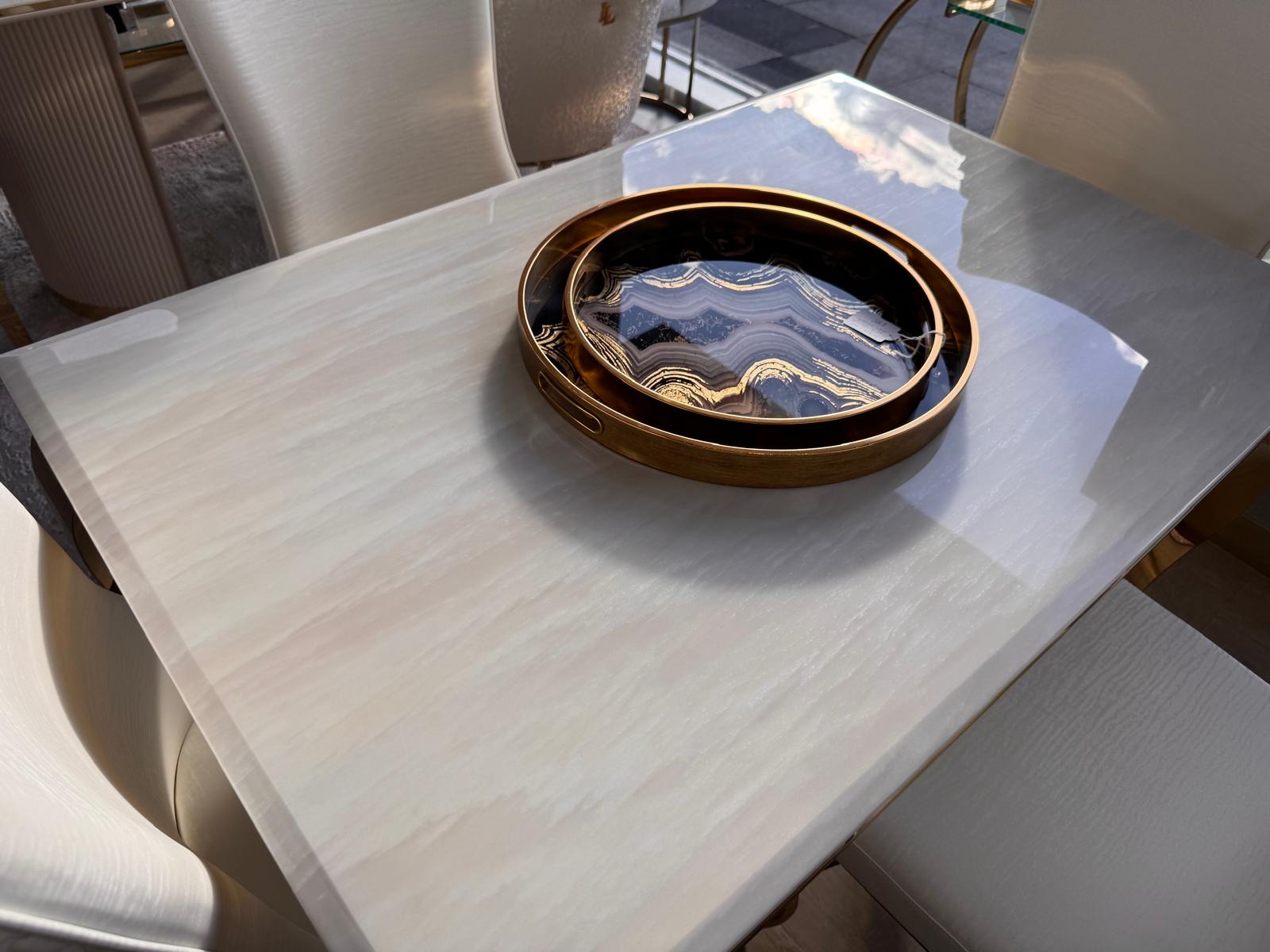 120cm Louis Cream & Gold Dining Table with 4 Samara Cream & Gold Chairs