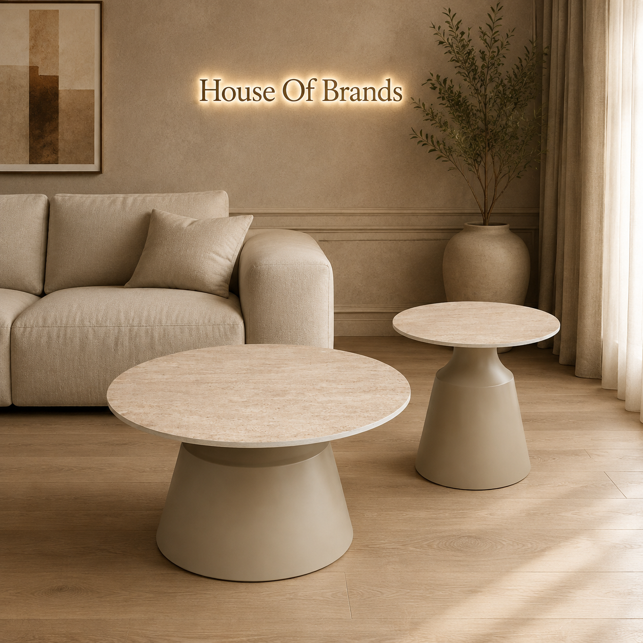 Lunoh Matt Taupe & Travertine Coffee and End Table Set