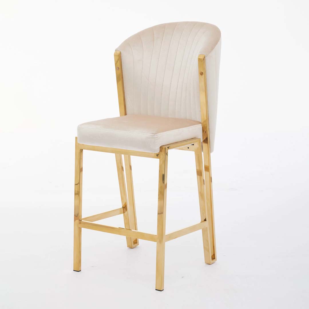 Favian Luxury Cream & Gold Velvet Bar Stool Gold Legs