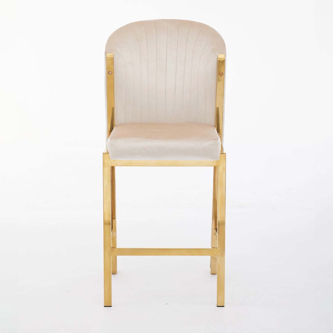 Favian Luxury Cream & Gold Velvet Bar Stool Gold Legs