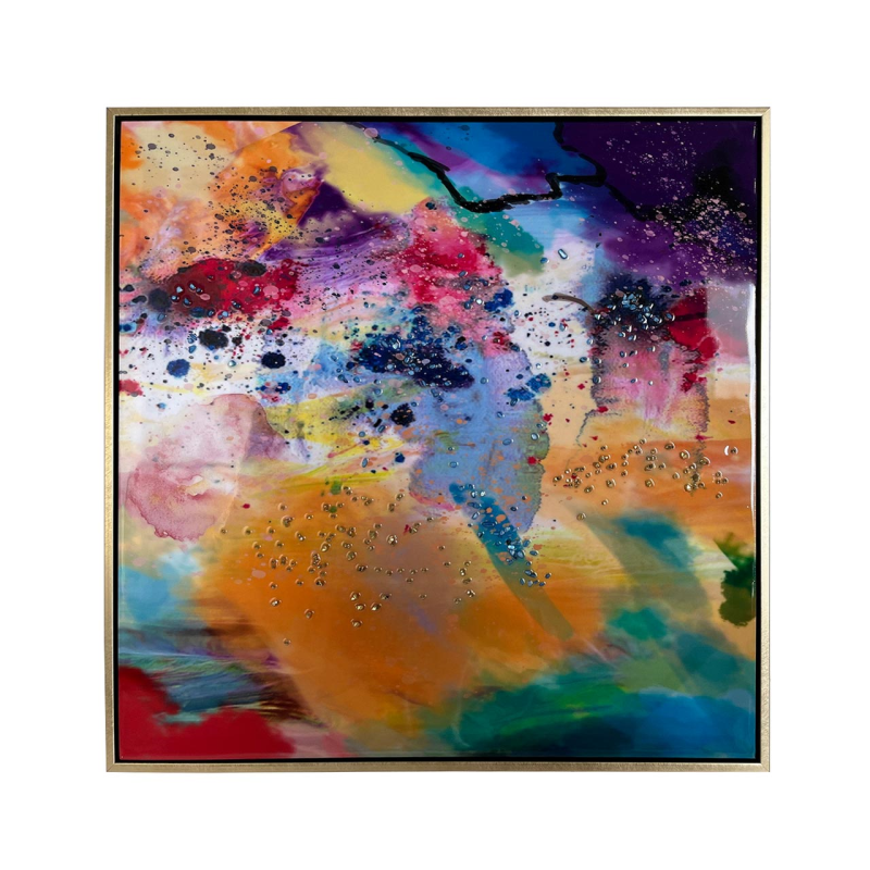 62.5x62.5 Framed Multicolored Abstract Canvas