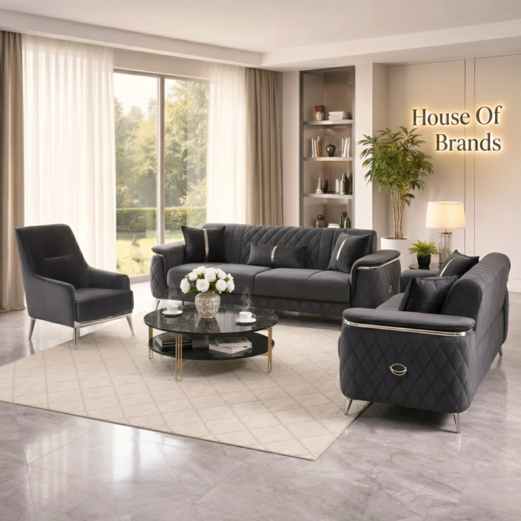 Milana Grey & Silver Sofa Set
