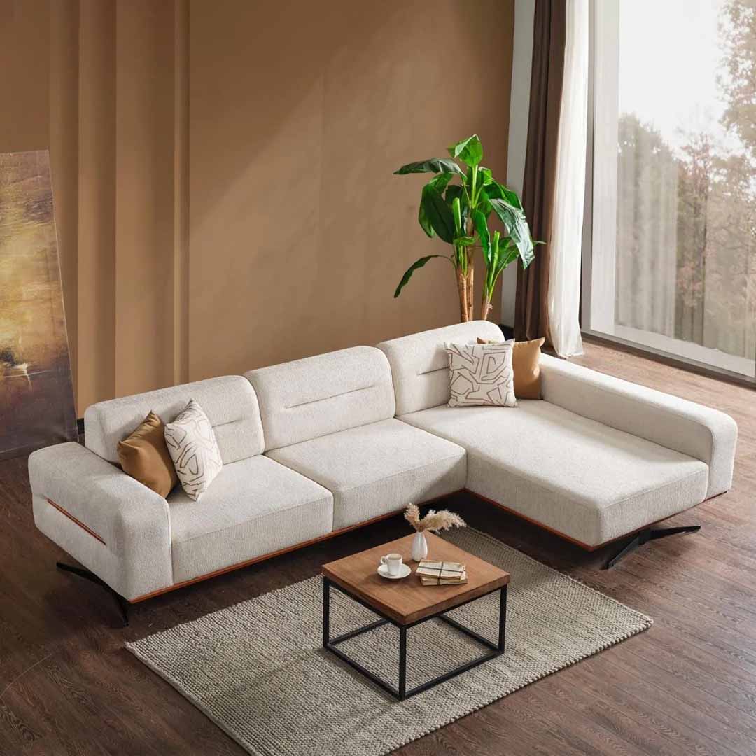 Milano Cream Fabric Corner Chaise Sofa – Modern L-Shaped Sofa